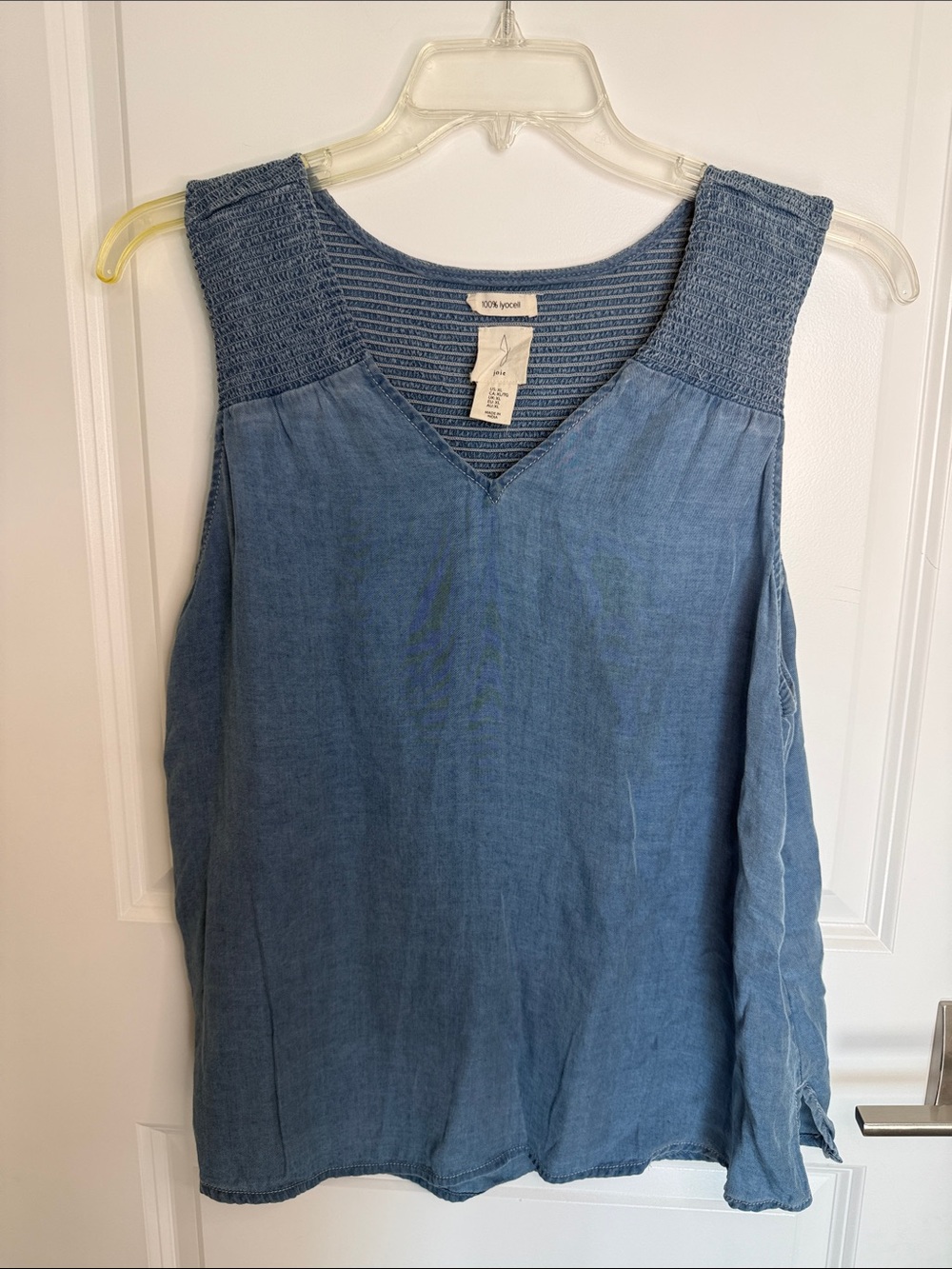 Joie Blue Smocked-Shoulder V-Neck Tank
